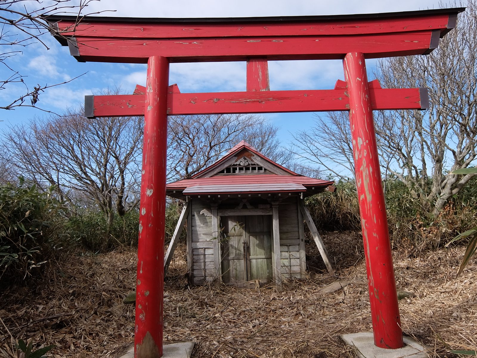 お山かけコース上、毛無山山頂にある中宮の鳥居