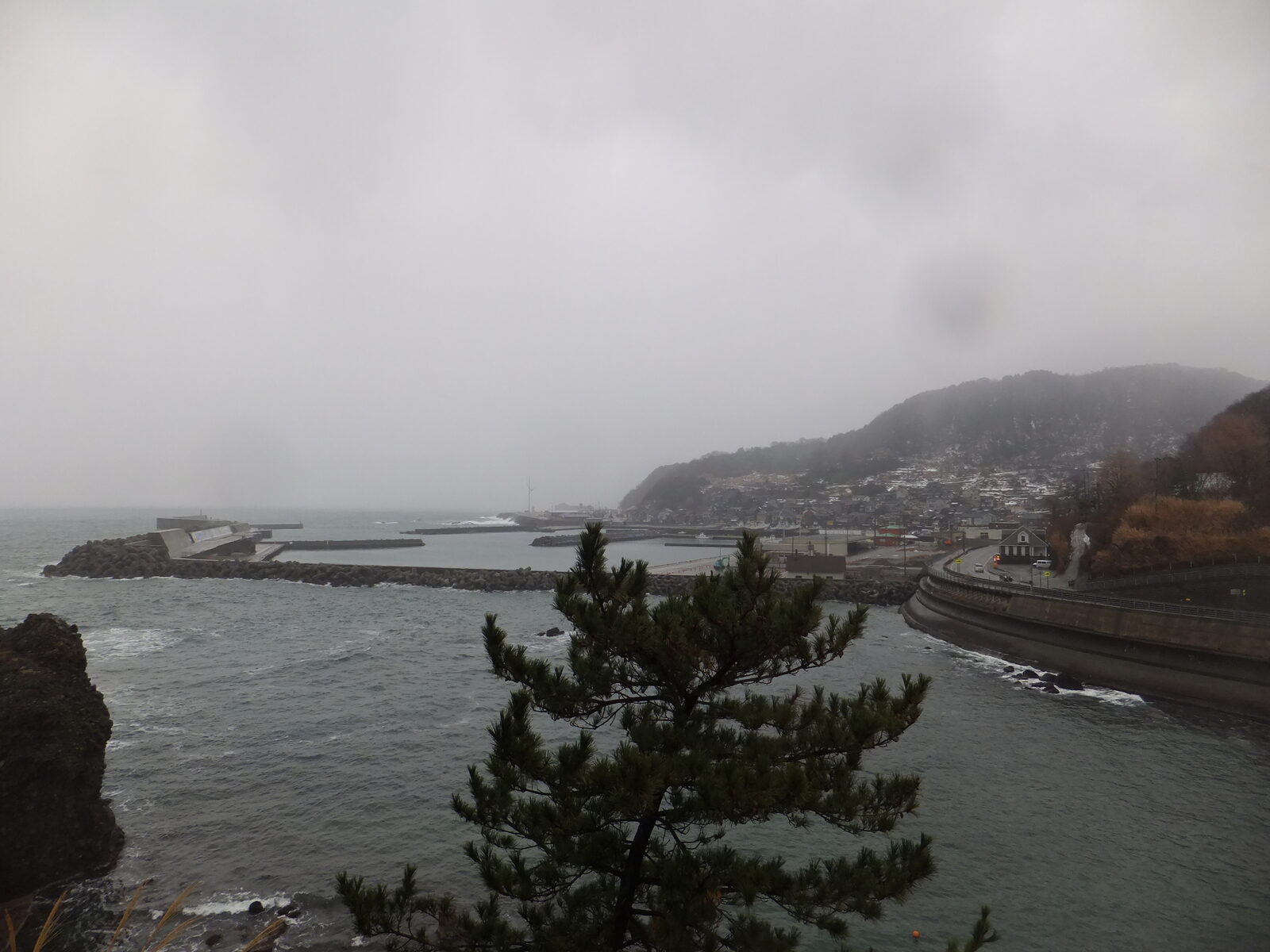 能生海岸から望む日本海と防波堤