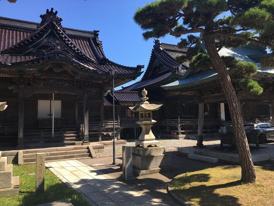 陽光に照らされる高龍寺山門の扁額と組物