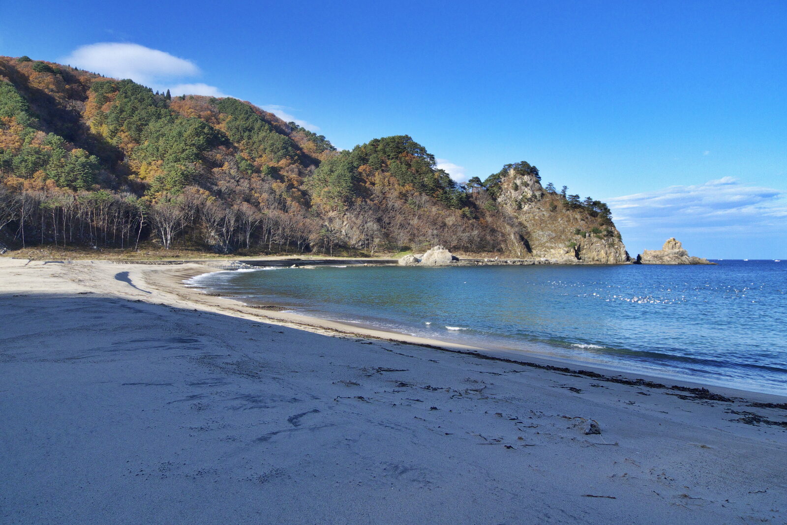 鵜鳥神社から程近い普代浜の白砂海岸