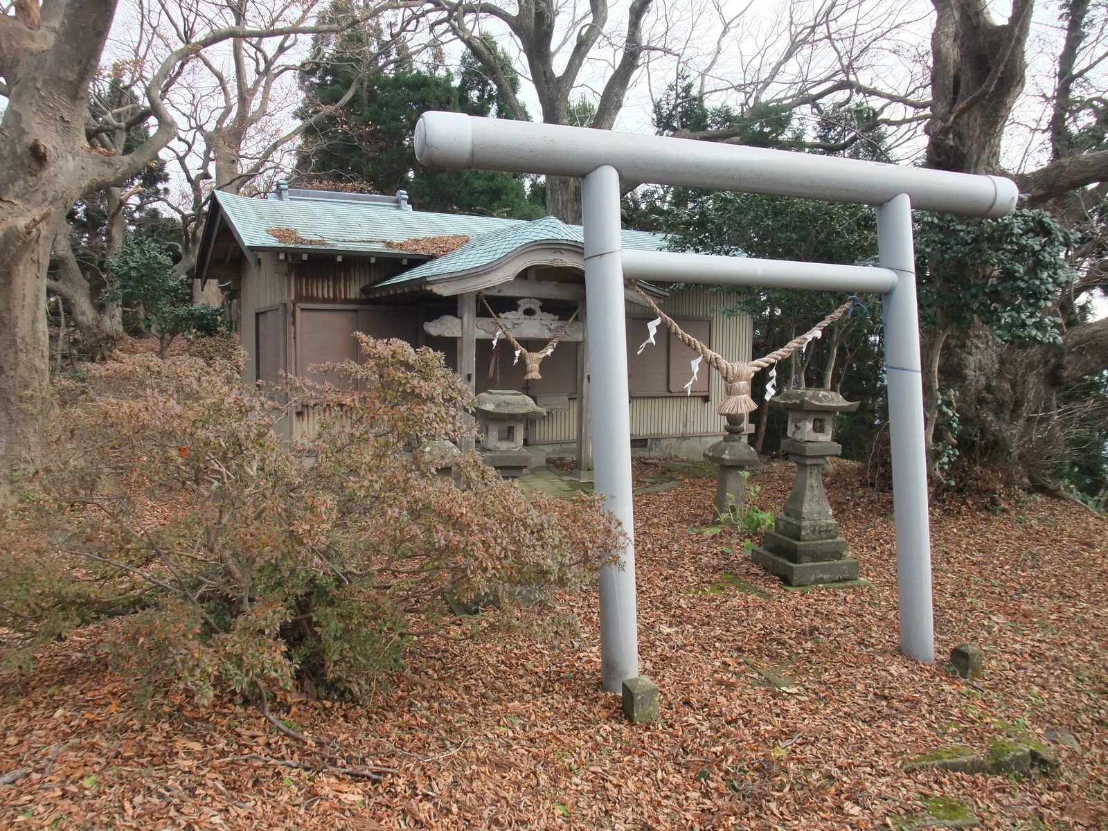 高岳山山頂に鎮座する副川神社の社殿と鳥居