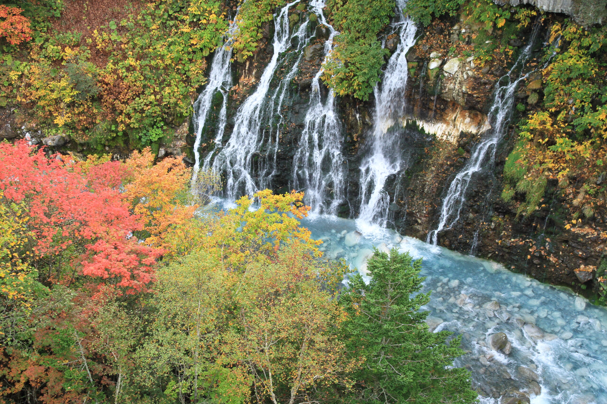 紅葉に囲まれた秋の白ひげの滝