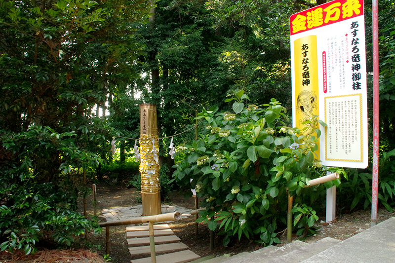 あすなろ龍神御柱に金の縄が結ばれている様子