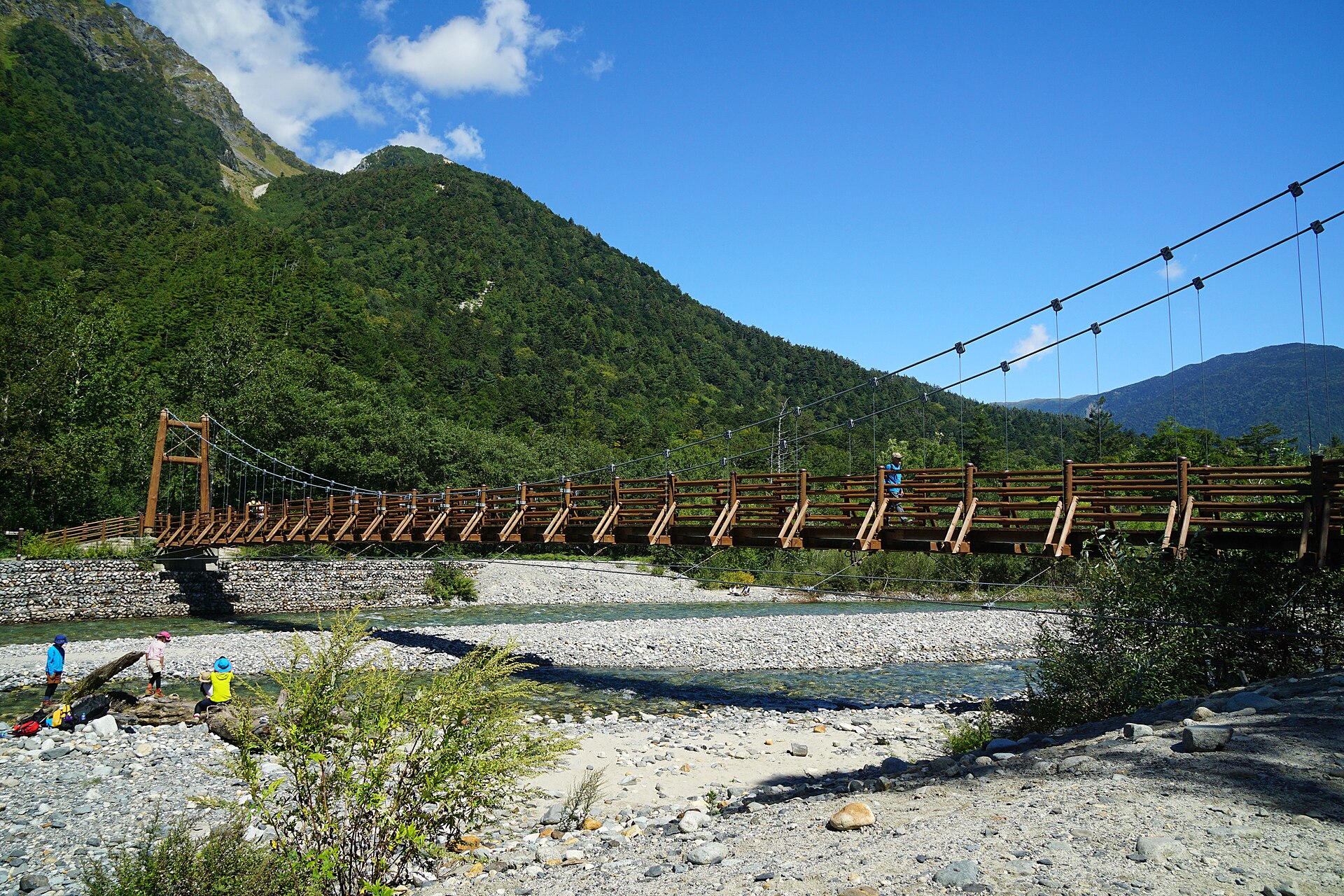 明神エリアの梓川と明神橋(朝焼けの宿 明神館は明神橋のたもと)
