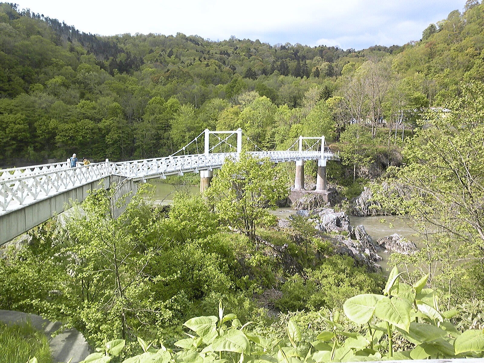 神居古潭の渓谷に架かる白い神居大橋