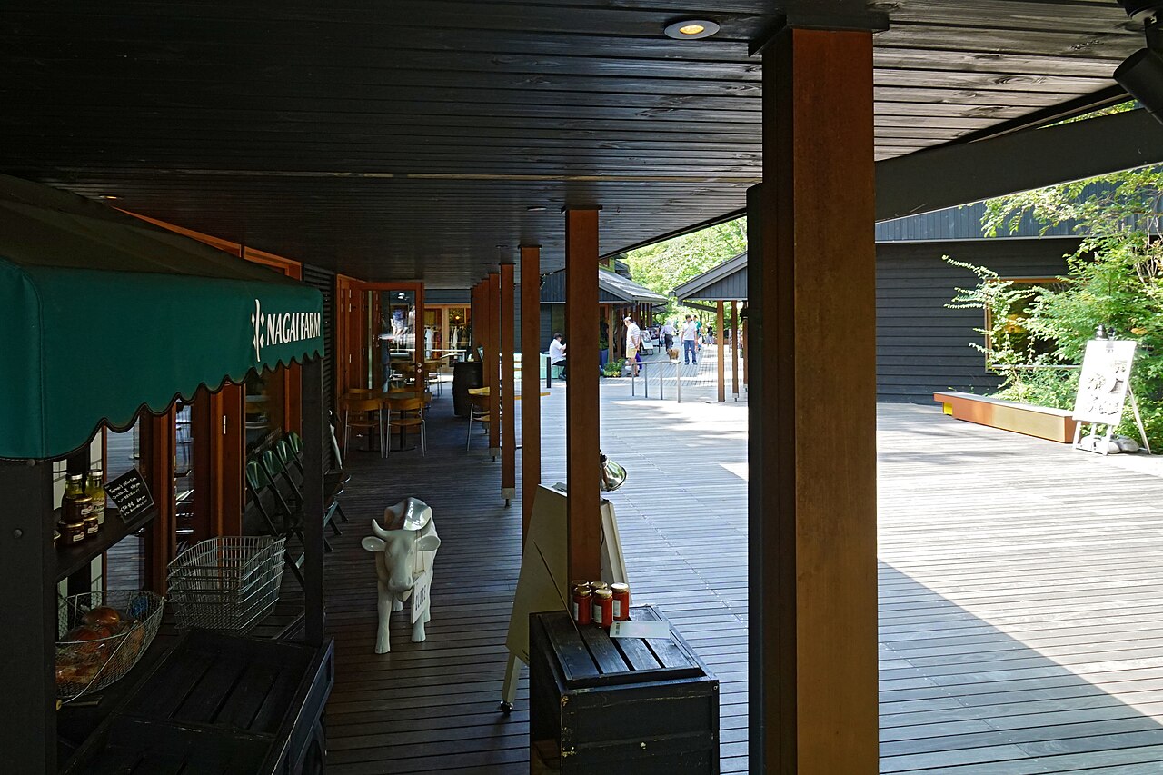 星野エリア、ハルニレテラスの店舗棟の軒下と通路