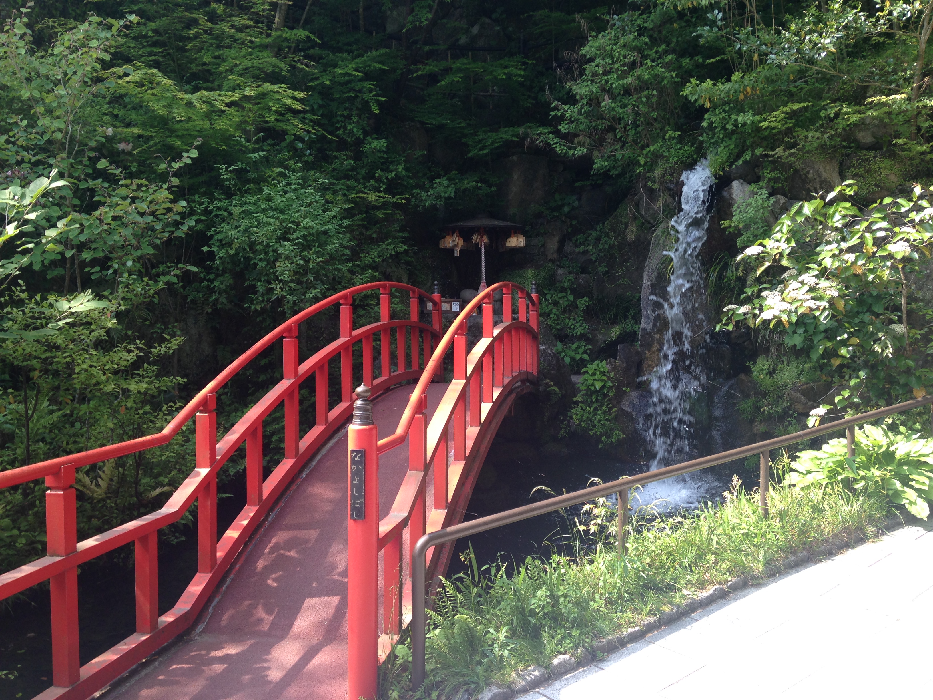 南蔵院境内の中よし橋と滝