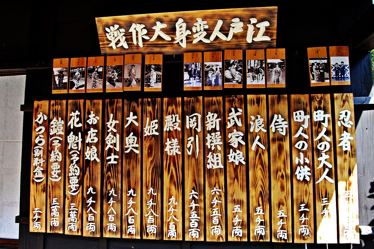 日光江戸村「江戸人変身大作戦」の変身メニュー看板