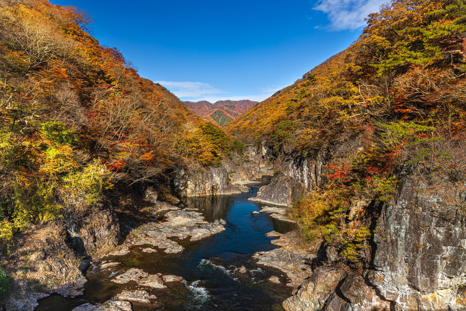 龍王峡の虹見橋と渓谷の眺め