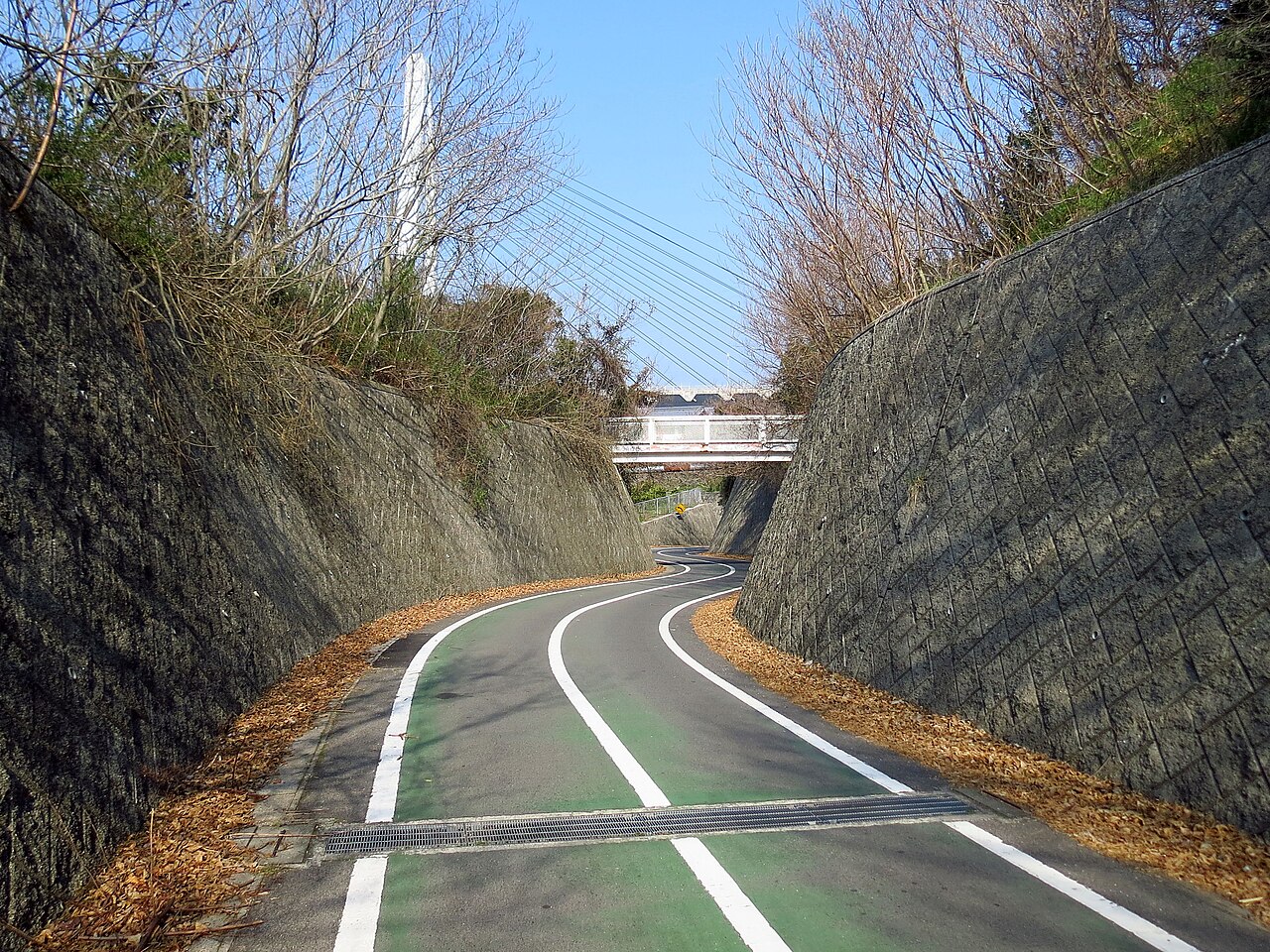しまなみ海道サイクリングロードを走る自転車と瀬戸内海の眺め