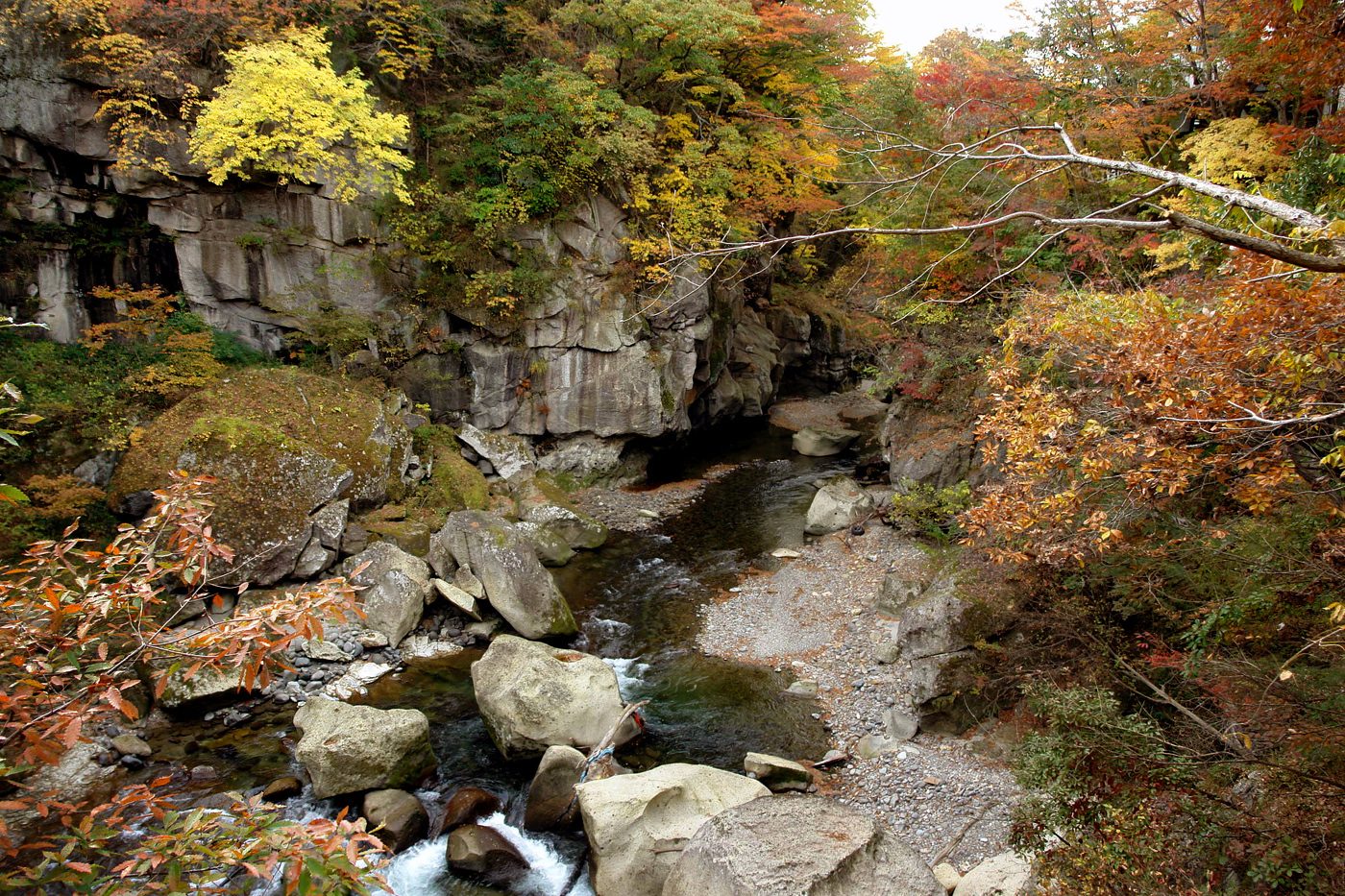 磊々峡の紅葉と名取川が刻んだ渓谷