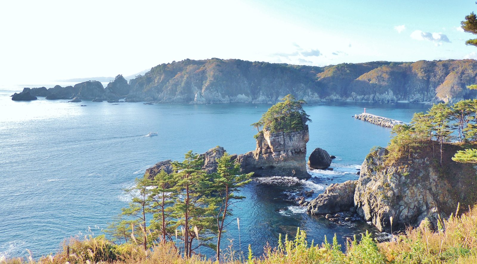 田老海岸から望む三王岩と三陸の海