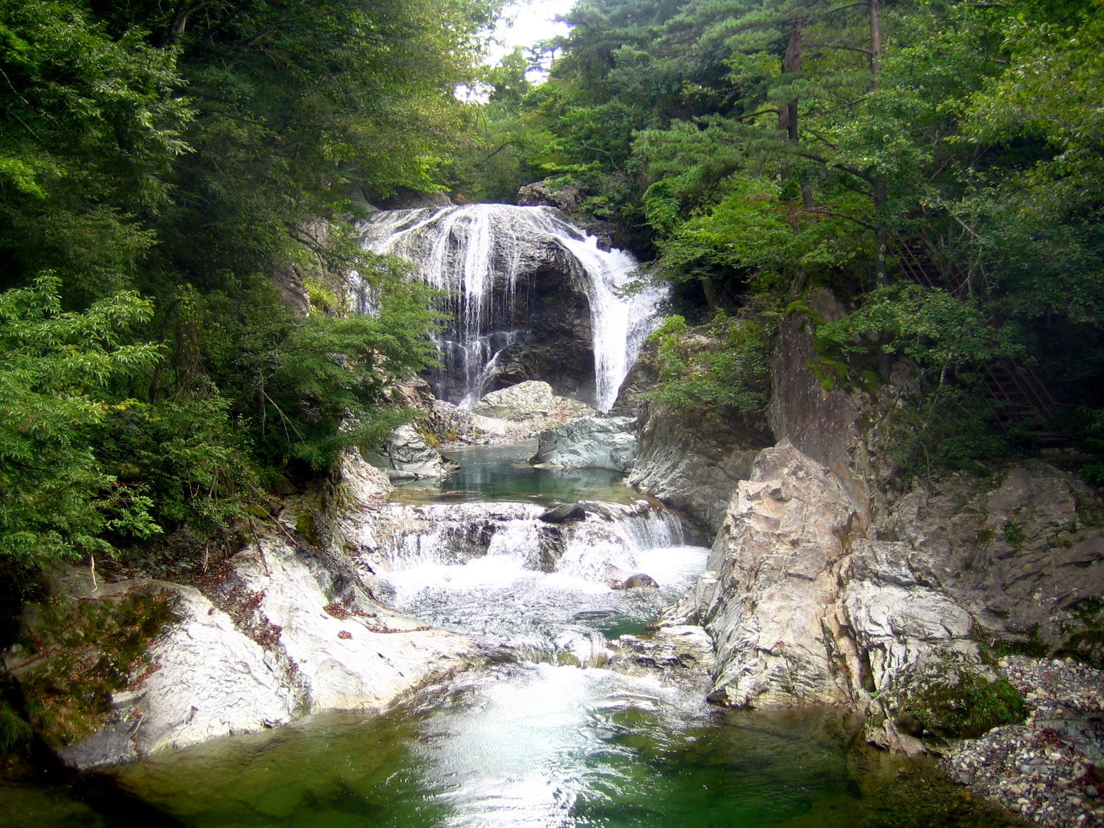 関山大滝のエメラルドグリーンの滝壺