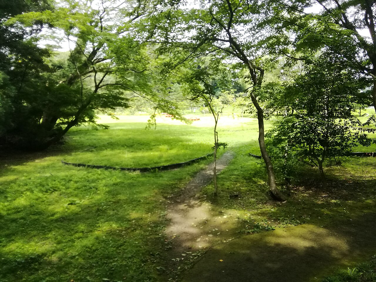 福浦島内の緑豊かな遊歩道と芝生広場