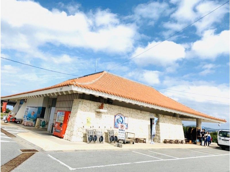 真栄田岬の入江と、エメラルドから濃紺へ変わる海
