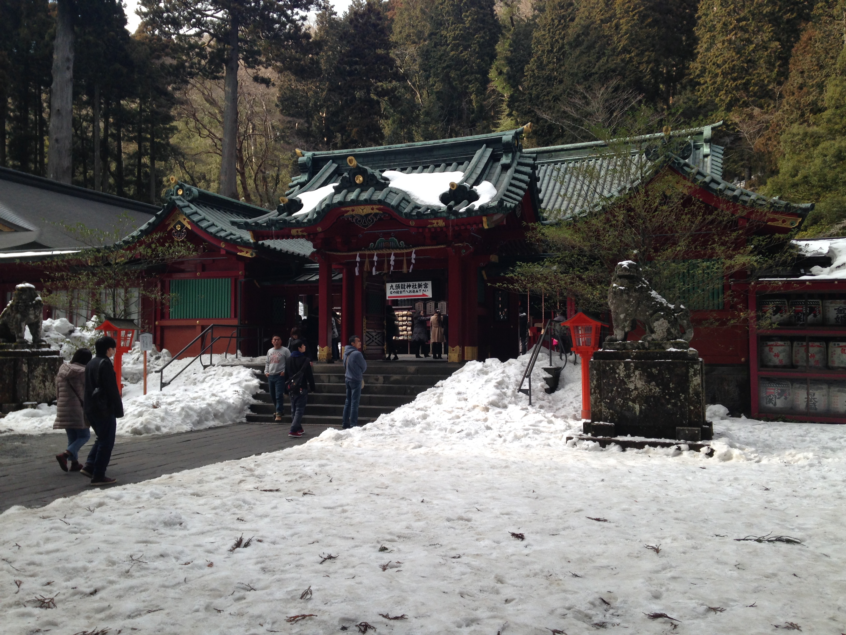 境内の九頭龍神社新宮の社殿、雪が積もる様子