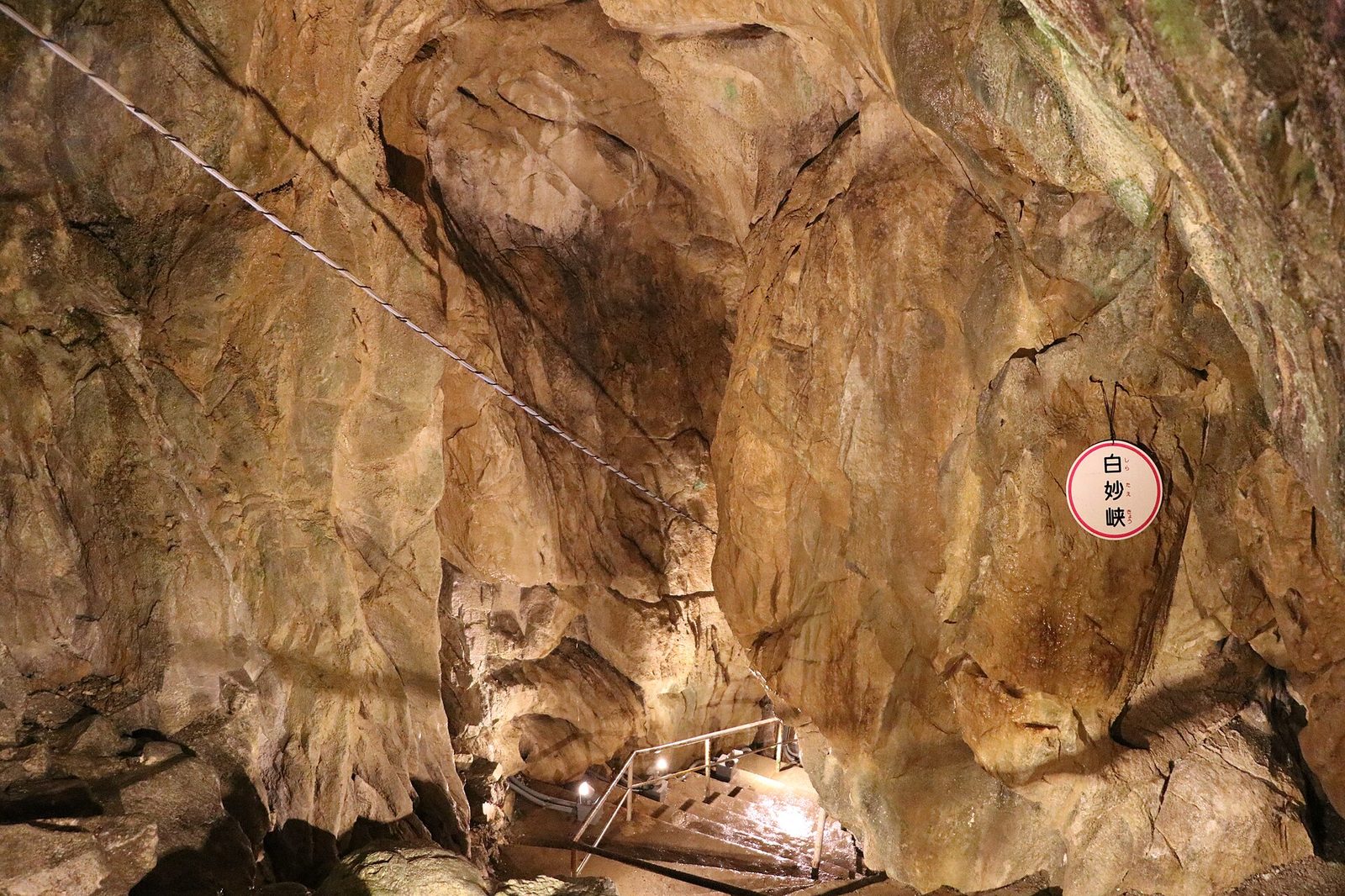 日原鍾乳洞の見どころ「白妙峡」の岩肌