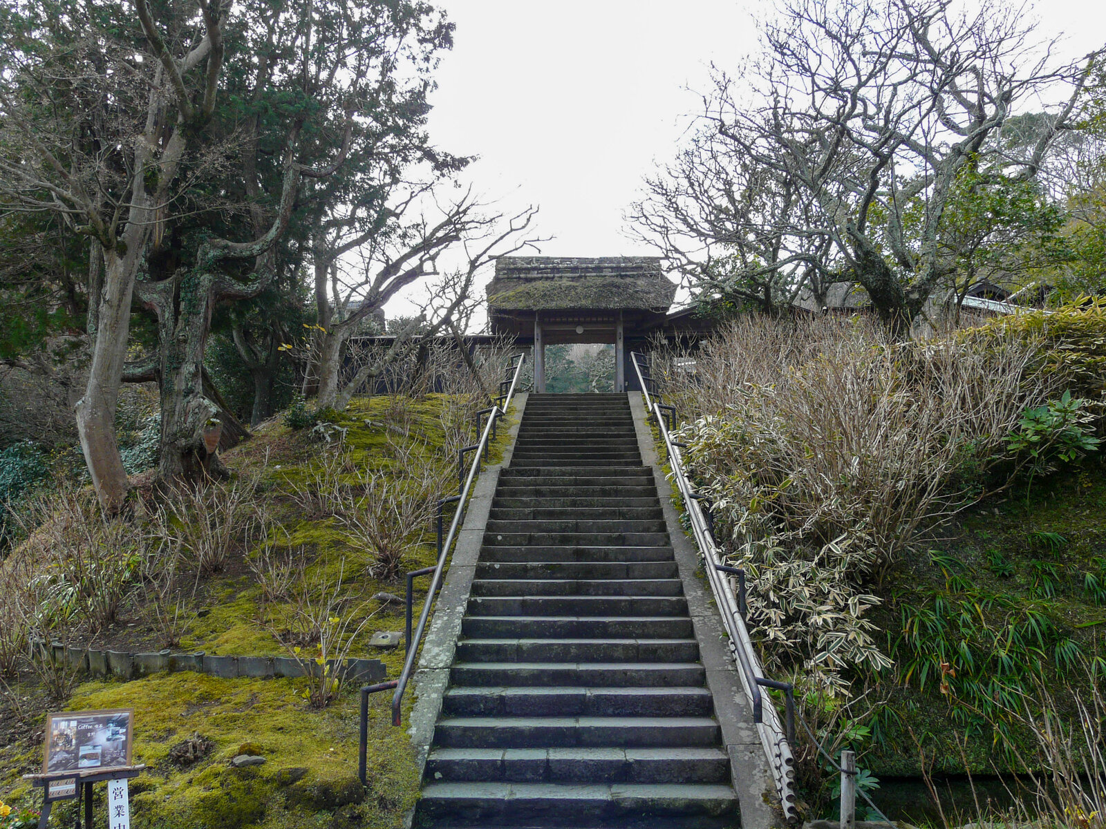 東慶寺、山門へ続く苔むした石段
